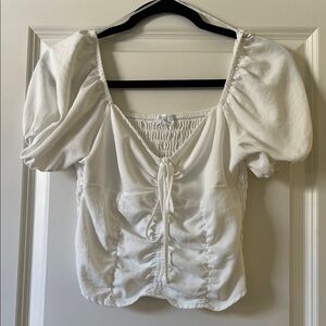 Sienna Sky White Puff-Sleeve Tie-Front Blouse